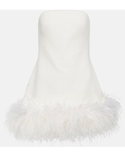 Safiyaa Feather-trimmed Crepe Mini Dress - White
