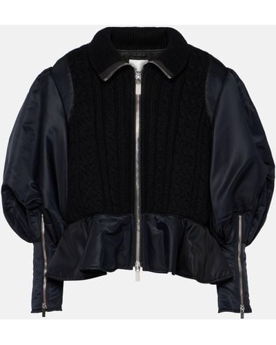 Noir Kei Ninomiya Peplum Wool And Technical Bomber Jacket - Black
