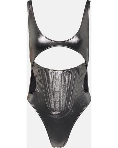 Mugler Cutout Metallic Swimsuit - Grey