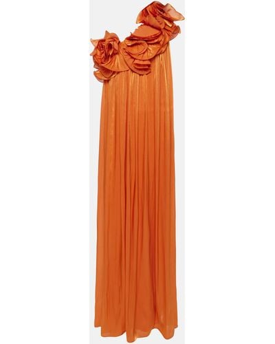 Costarellos One-shoulder Appliquéd Lamé Gown - Orange
