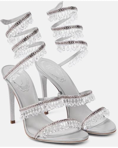Rene Caovilla Cleo Crystal-embellished Satin Sandals - White