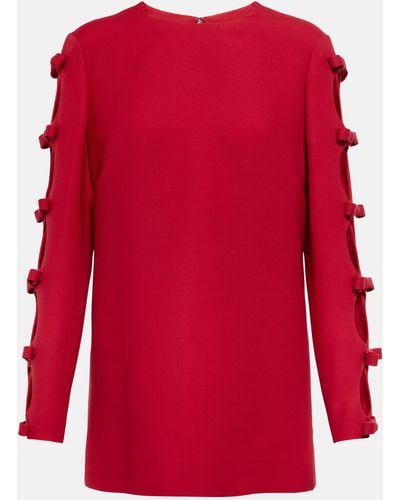Valentino Bow-trimmed Wool And Silk Sweater - Red