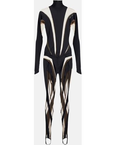 Mugler Panelled High Neck Mesh Jumpsuit - Black