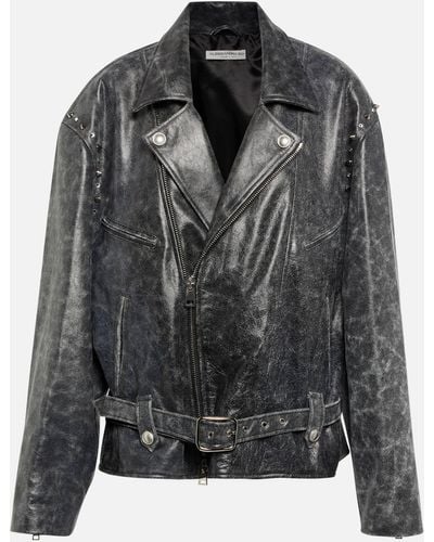 Alessandra Rich Distressed Leather Jacket - Black