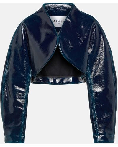 Alaïa Coated Wool Cropped Jacket - Blue