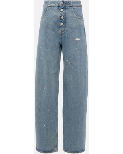 MM6 by Maison Martin Margiela Distressed High-rise Straight Jeans - Blue