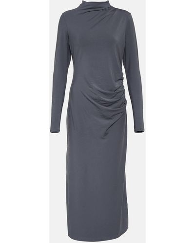 Vince Ruched Jersey Midi Dress - Blue