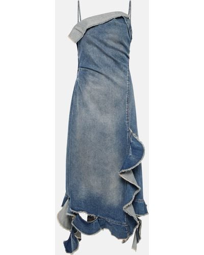 Acne Studios Delouise Ruffled Denim Midi Dress - Blue