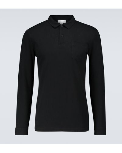 Sunspel Riviera Long-sleeved Polo Shirt - Black