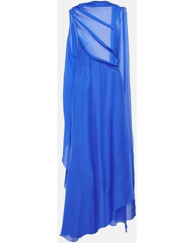 Givenchy Draped Asymmetric Silk Satin Gown - Blue