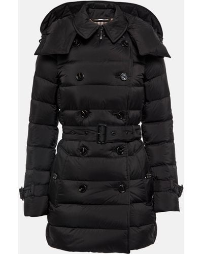 Burberry Hooded Belted Double-breasted Quilted Shell Down Coat - Black