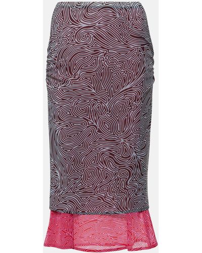Dries Van Noten Printed Pleated Mesh Midi Skirt - Purple