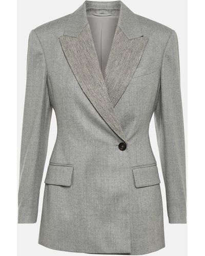 Brunello Cucinelli Embellished Wool Blazer - Grey