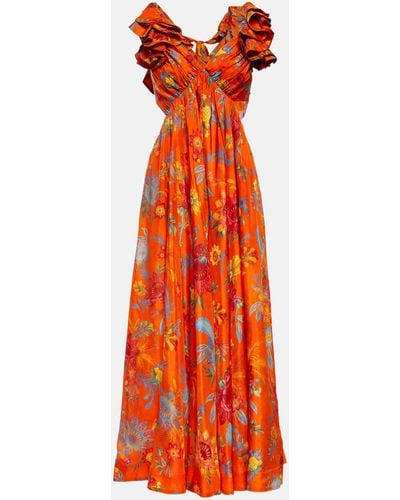 Zimmermann Floral Silk Maxi Dress - Orange