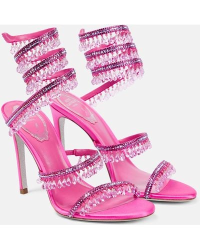 Rene Caovilla Chandelier Embellished Satin Sandals - Pink