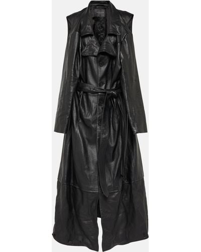 Balenciaga Single-breasted Leather Coat - Black