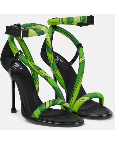 Emilio Pucci Leather-trimmed Silk Sandals - Green