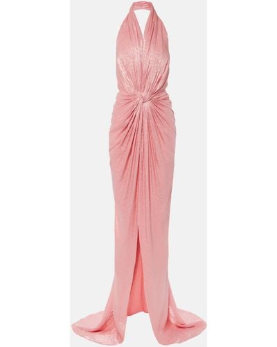 Costarellos Joa Draped Metallic Georgette Gown - Pink
