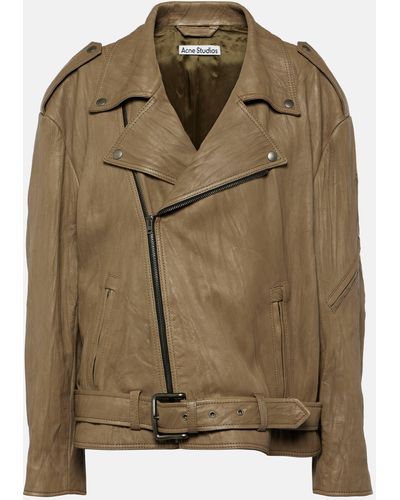 Acne Studios Linor Oversized Belted Leather Jacket - Green