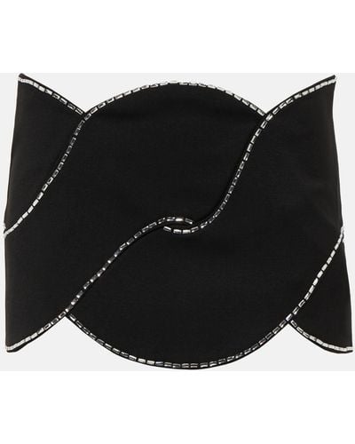 Area Latticed Embellished Wool Miniskirt - Black