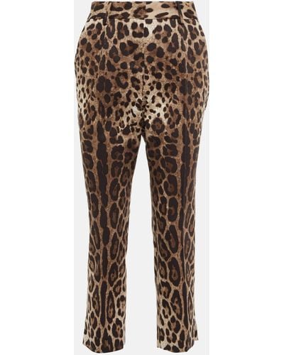 Dolce & Gabbana Leopard-print Cropped Cotton-blend Pants - Natural
