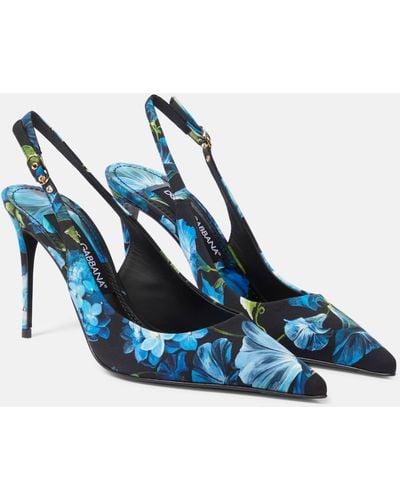 Dolce & Gabbana Floral Canvas Slingback Pumps - Blue