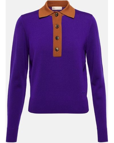 Tory Burch Wool Polo Sweater - Purple