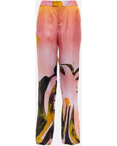 Louisa Ballou Cruise Printed Straight Silk Pants - Pink