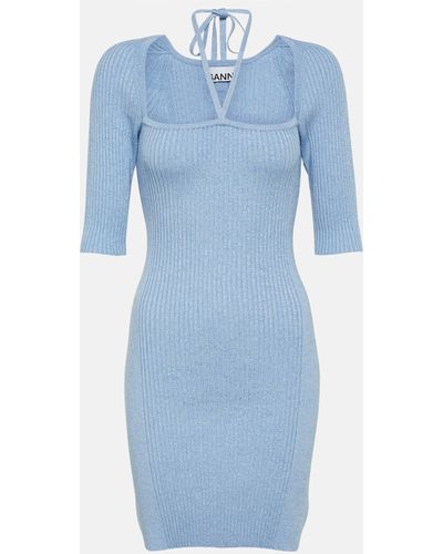 Ganni Melange Knit Mini Dress - Blue