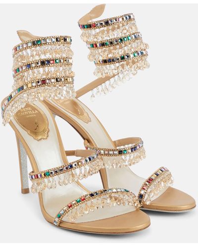 Rene Caovilla Chandelier Embellished Satin Sandals - Metallic