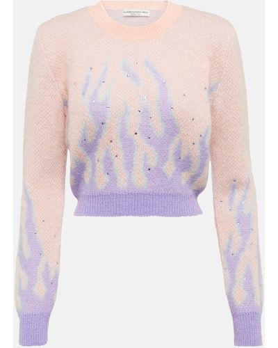 Alessandra Rich Embellished Jacquard Mohair-blend Sweater - Purple