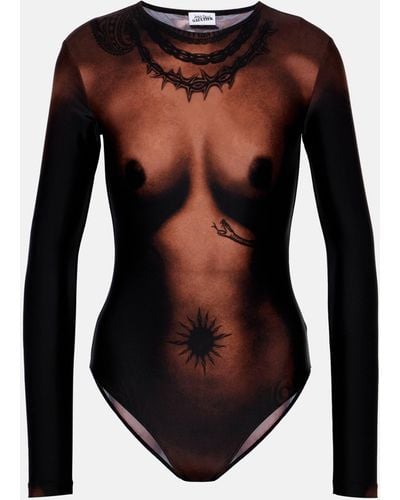 Jean Paul Gaultier Tattoo Trompe-l'oil Jersey Bodysuit - Black