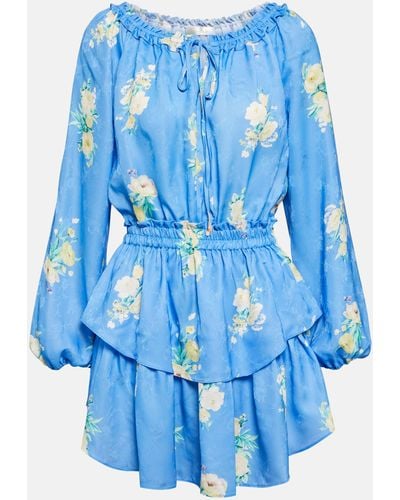 LoveShackFancy Popover Floral Mini Dress - Blue