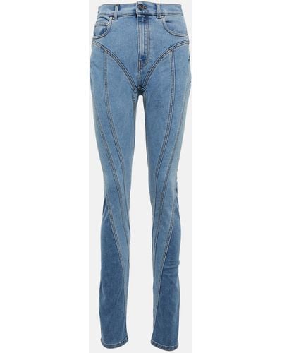 Mugler Seam-detail High-rise Skinny Jeans - Blue