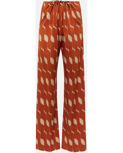 Dries Van Noten Printed Silk-blend Straight Pants - Red