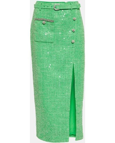 Self-Portrait Sequined Embellished Boucle Midi Skirt - Green