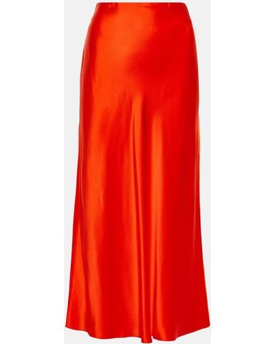 FRAME Silk Satin Midi Skirt - Red