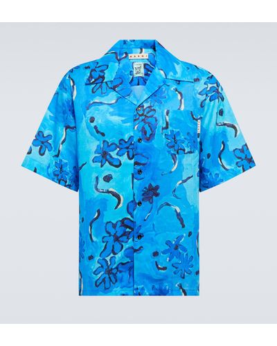 Marni Printed Ramie Bowling Shirt - Blue