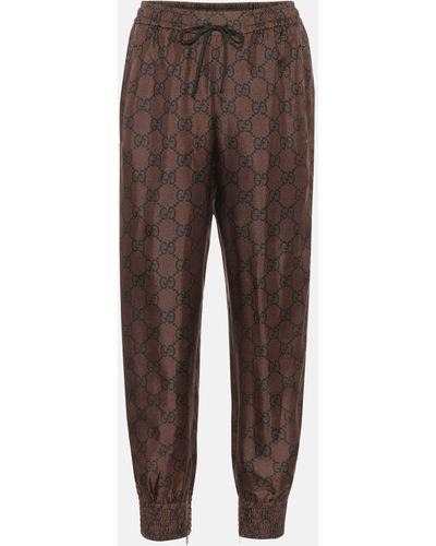 Gucci GG Supreme Silk-twill Sweatpants - Brown