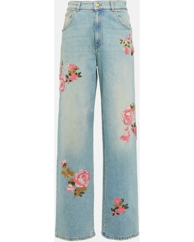 Blumarine Embroidered High-rise Straight Jeans - Blue