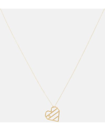 Aliita Corazon Rayado Brillante 9kt Gold Necklace With Diamond - Metallic