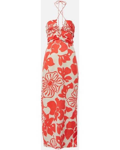 Faithfull The Brand Tortugas Floral Linen Maxi Dress - Red