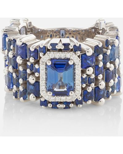 Suzanne Kalan One Of A Kind 18kt White Gold Ring With Sapphires And Diamonds - Blue