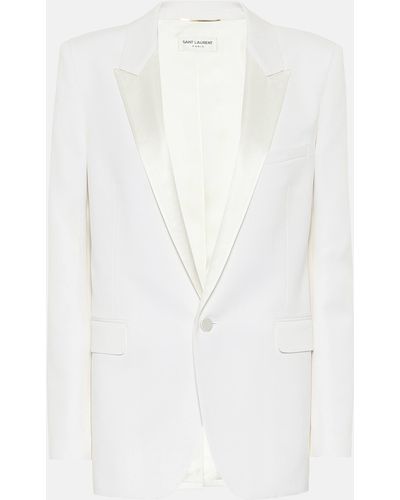 Saint Laurent Tuxedo Jacket In Grain De Poudre - White