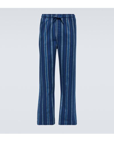 Derek Rose Kelburn Striped Cotton Pyjama Pants - Blue