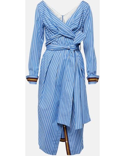 Dries Van Noten Striped Cotton Poplin Midi Dress - Blue