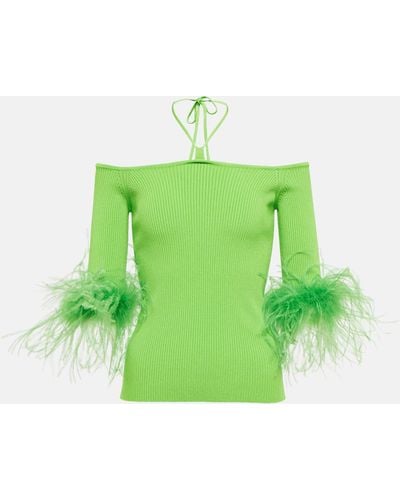 GIUSEPPE DI MORABITO Feather-trimmed Knitted Top - Green
