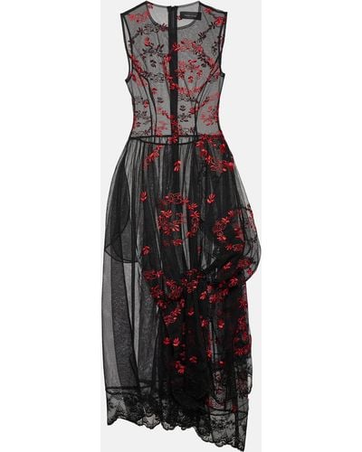 Simone Rocha Floral Embroidered Tulle Midi Dress - Black