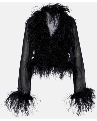 Oséree Plumage Feather-trimmed Top - Black