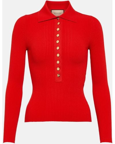 Gucci Ribbed-knit Polo Sweater - Red